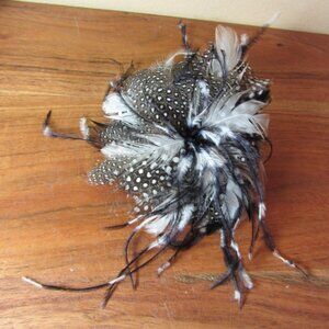 feather flower hair clip or brooch Fascinator hand made by ME! Black white (448)
